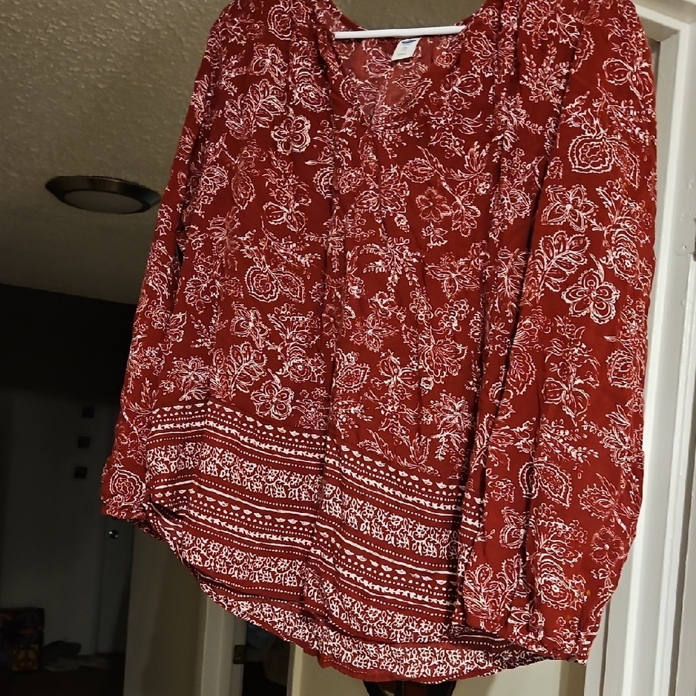 Old Navy Red Floral Blouse